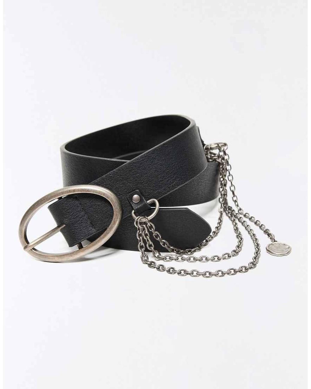 Bershka Black Leather Effect Chain Belt