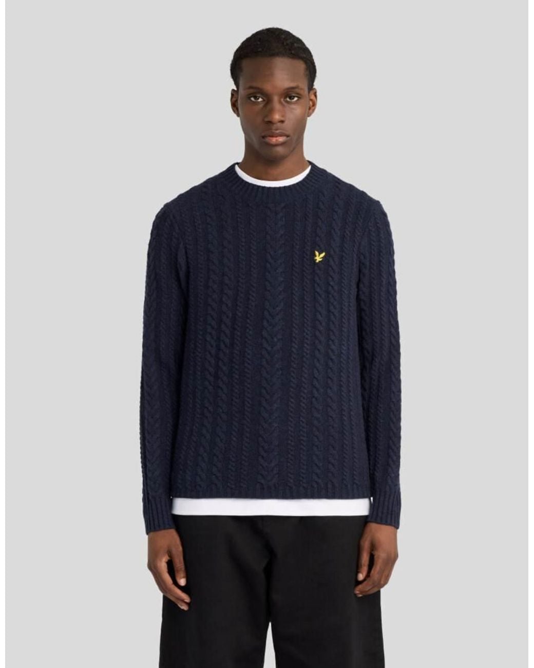 Lyle & Scott Blue Mid Knits Cable Knit Crew Neck Jumper for men