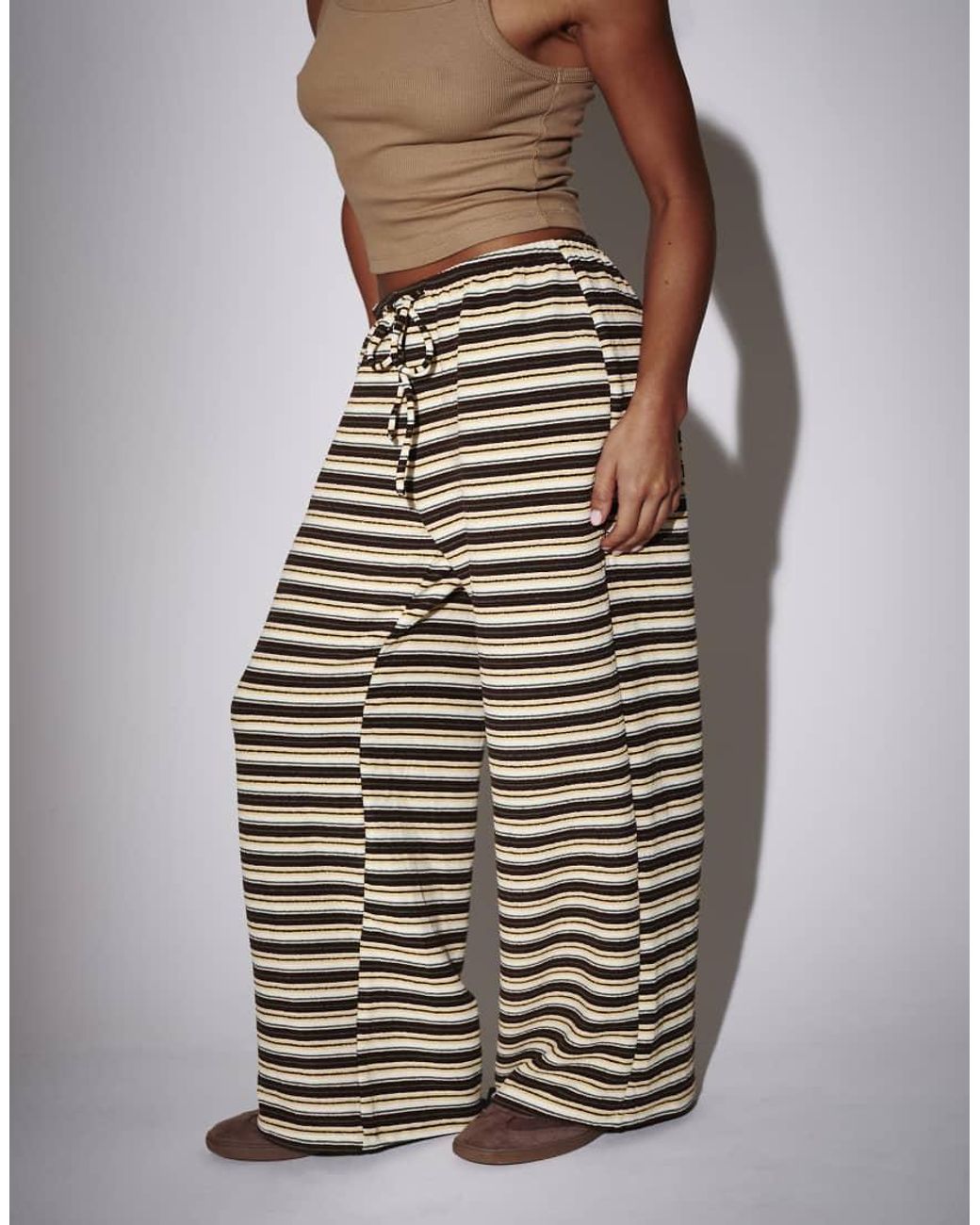 South Beach Yellow Towelling Stripe Wide Leg Trouser