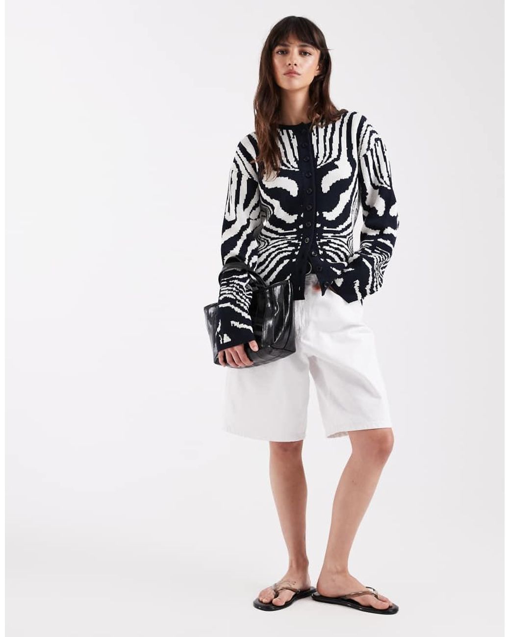 ASOS Black Knitted Cardigan With Zebra Jacquard