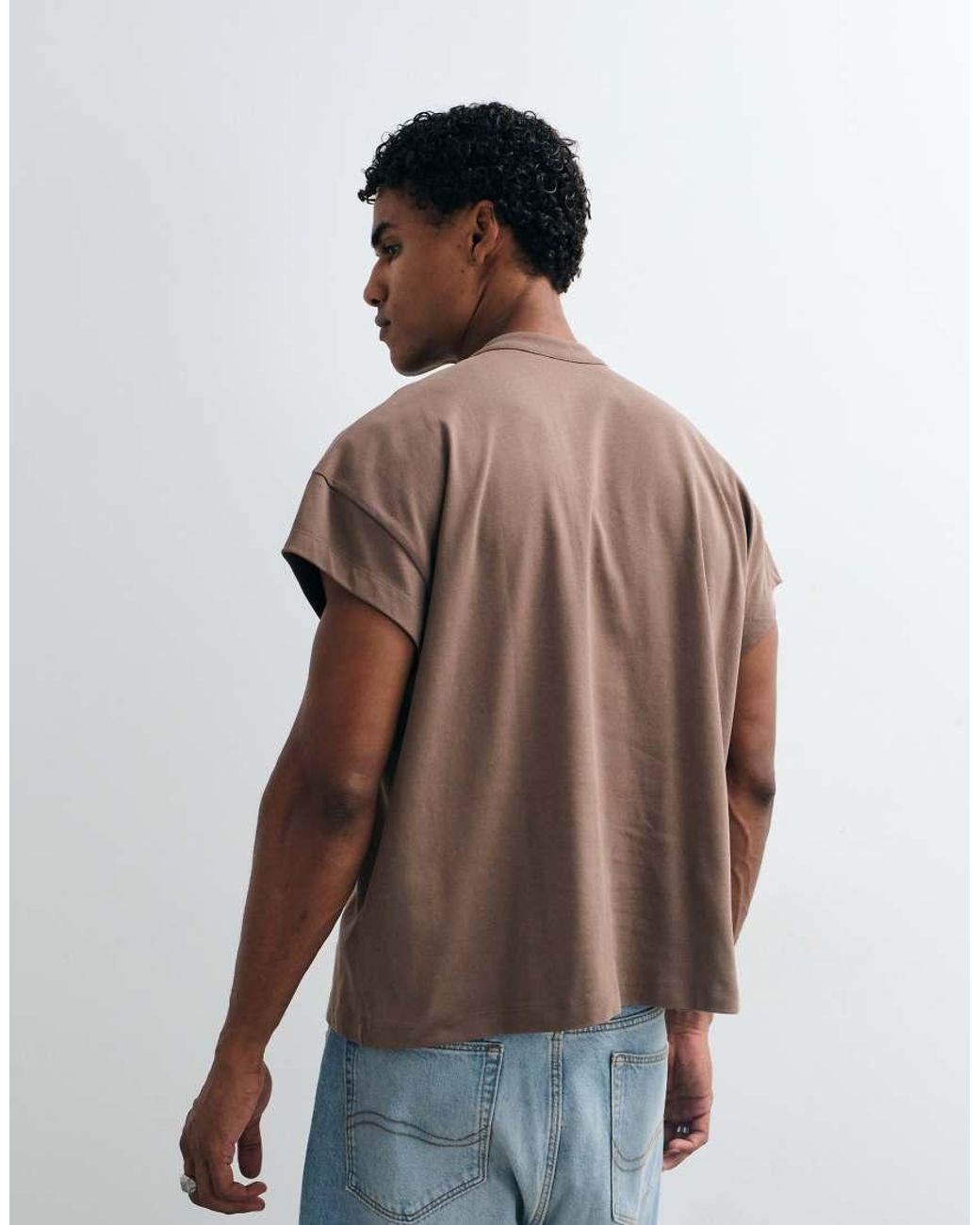 ASOS Brown Heavyweight Boxy Oversized Henley T-shirt With Cap Sleeve for men