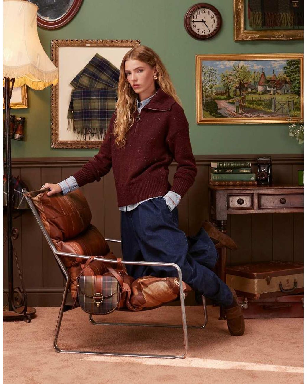 Barbour Red Lavensdale Half Zip Knitted Jumper