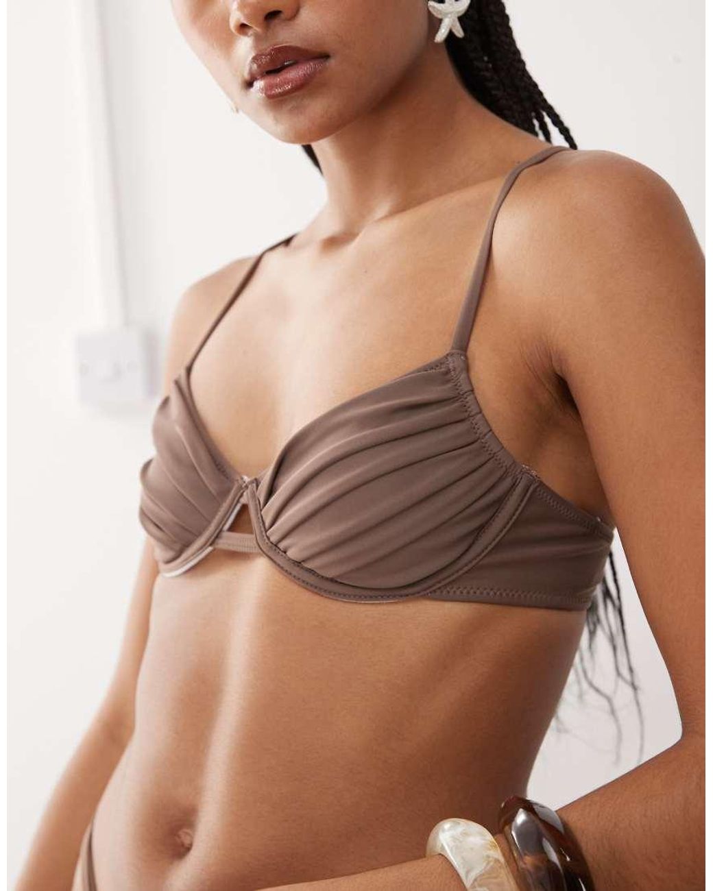 Miss Selfridge Brown Mix And Match Strappy Cup Bikini Top