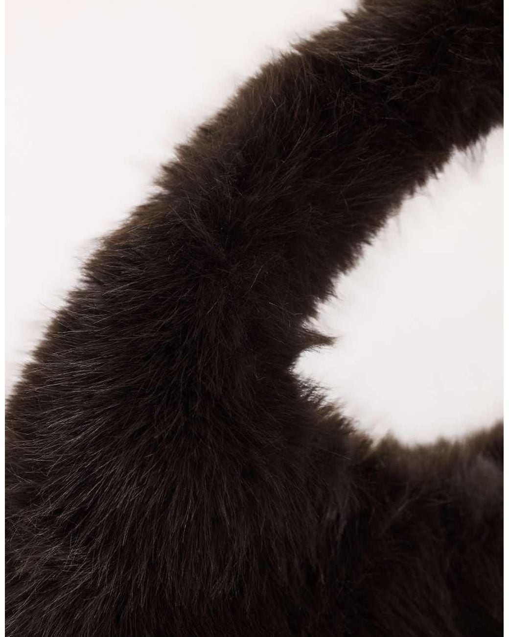 TOPSHOP Black Tully Large Faux Fur Shoulder Bag