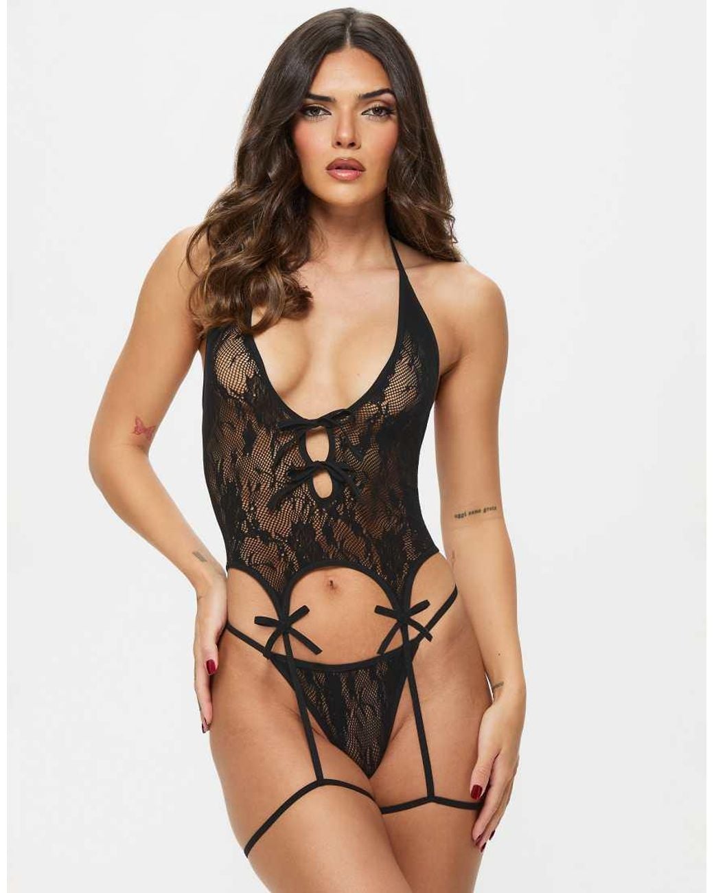 Ann Summers Black Kourtney Crotchless Cami-Suspender Set