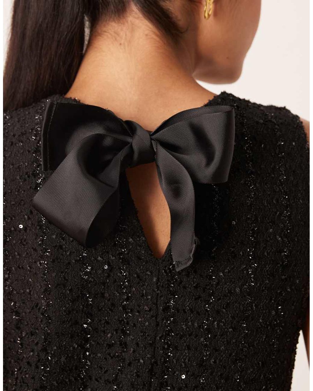 Vila Black Sequin Shift Mini Dress With Bow Back