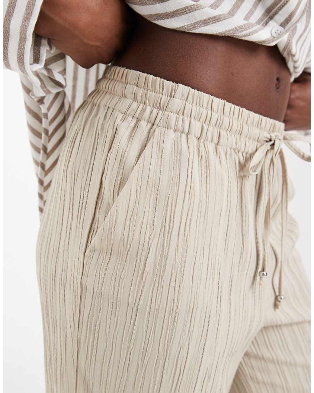 ONLY White Wide Leg Crinkle Textured Trousers