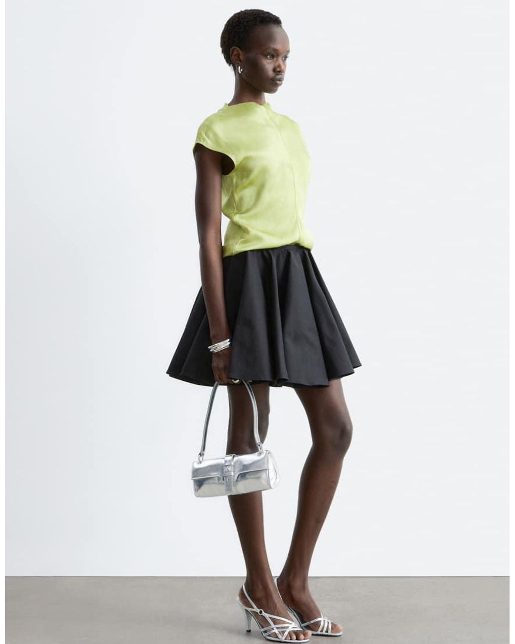 & Other Stories Green Draped Satin Top With High Neck And Cinched Waist