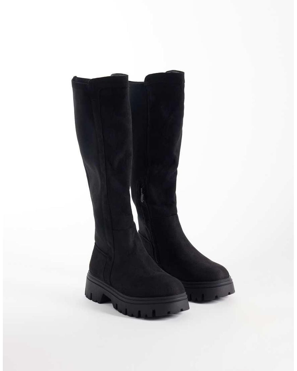SEQWL Wide Fit Black Twirl Chunky Knee Boots