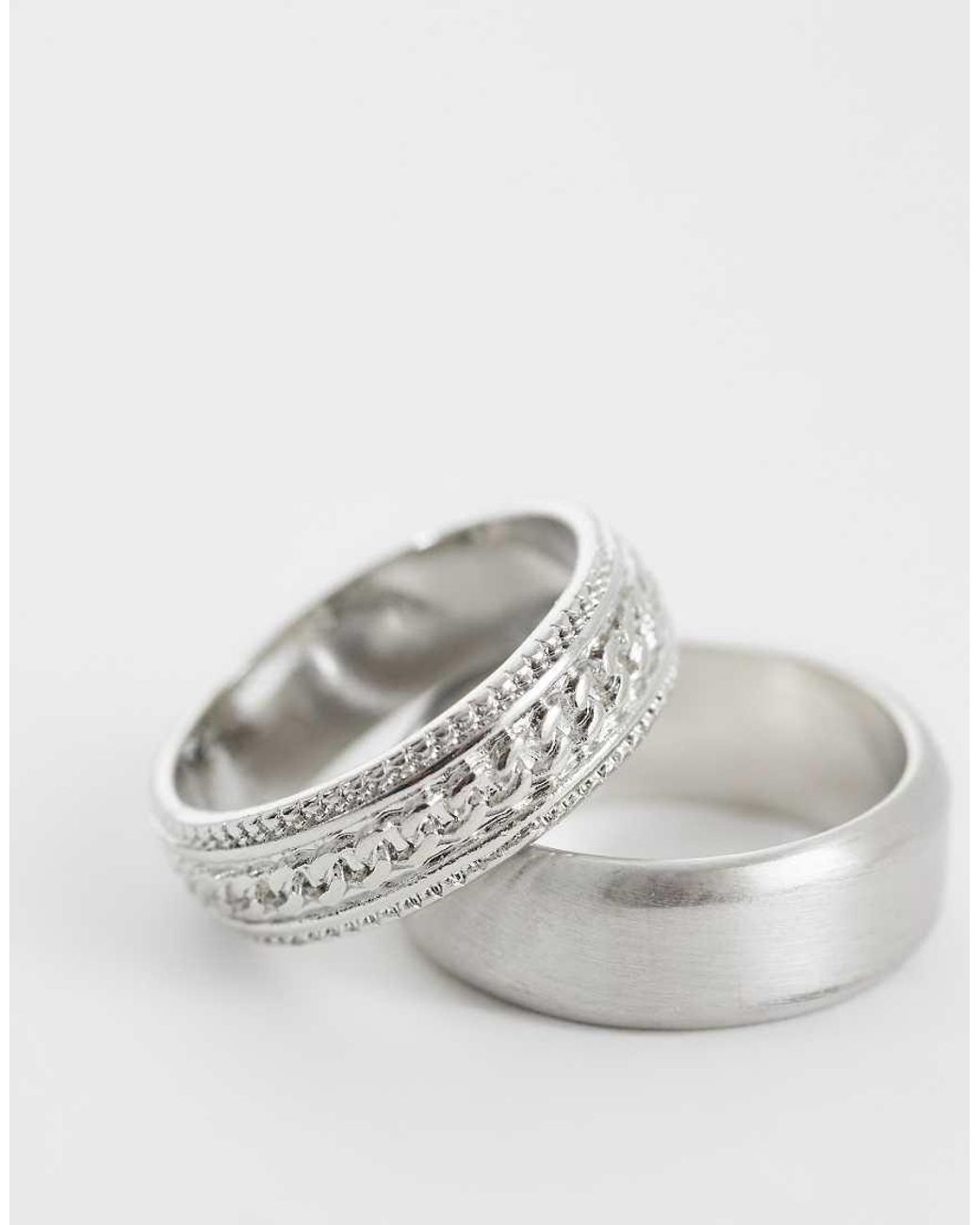 Jack & Jones White 2 Pack Plain Chain And Pattern Rings for men