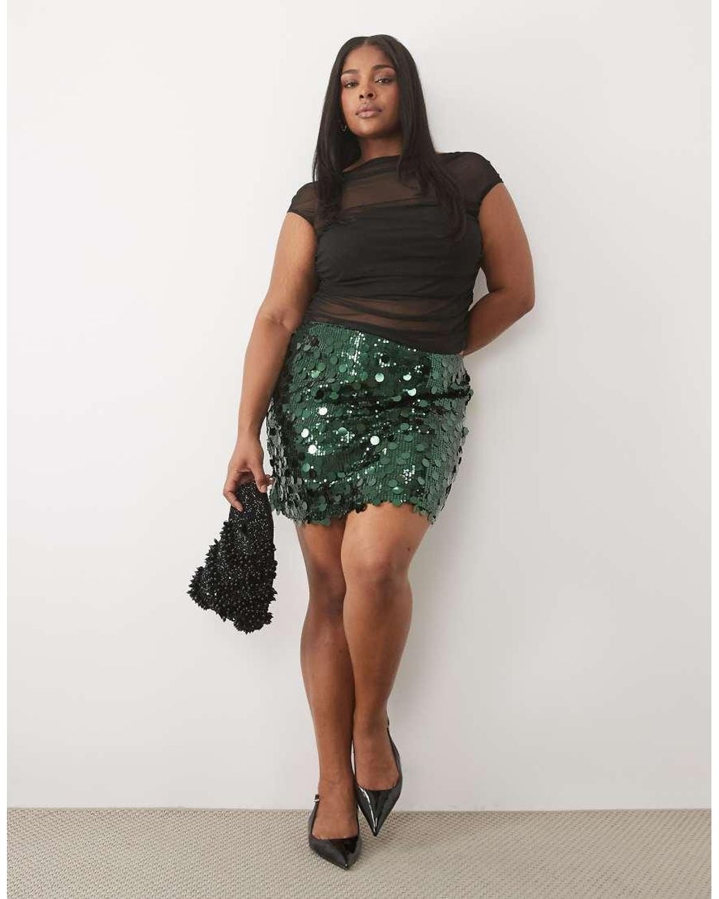 ASOS Green Asos Design Curve Mixed Sequin Mini Skirt