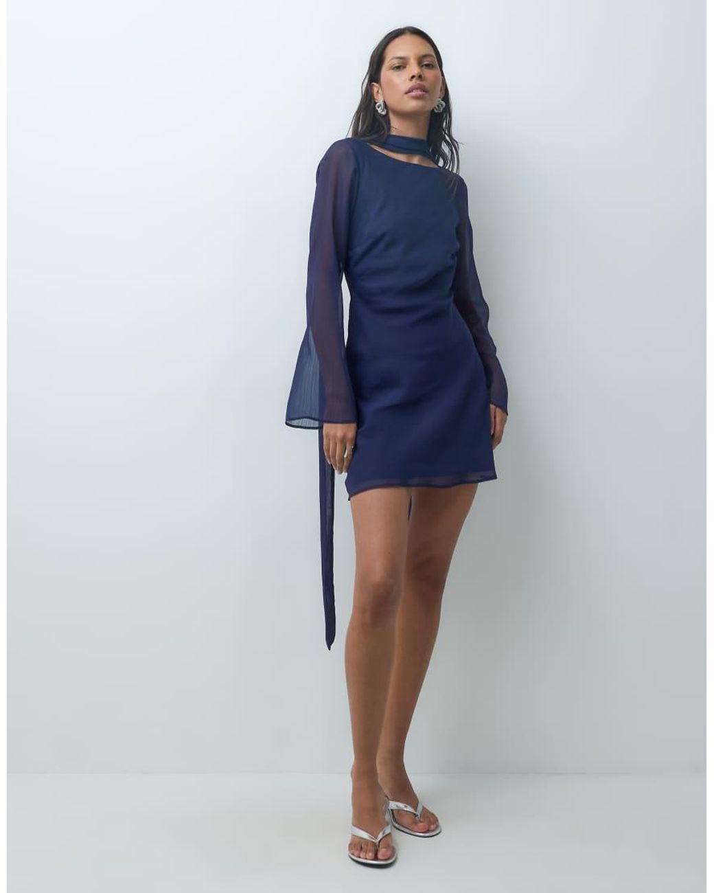 ASOS Blue Chiffon Bias Cut Mini Dress With Matching Scarf