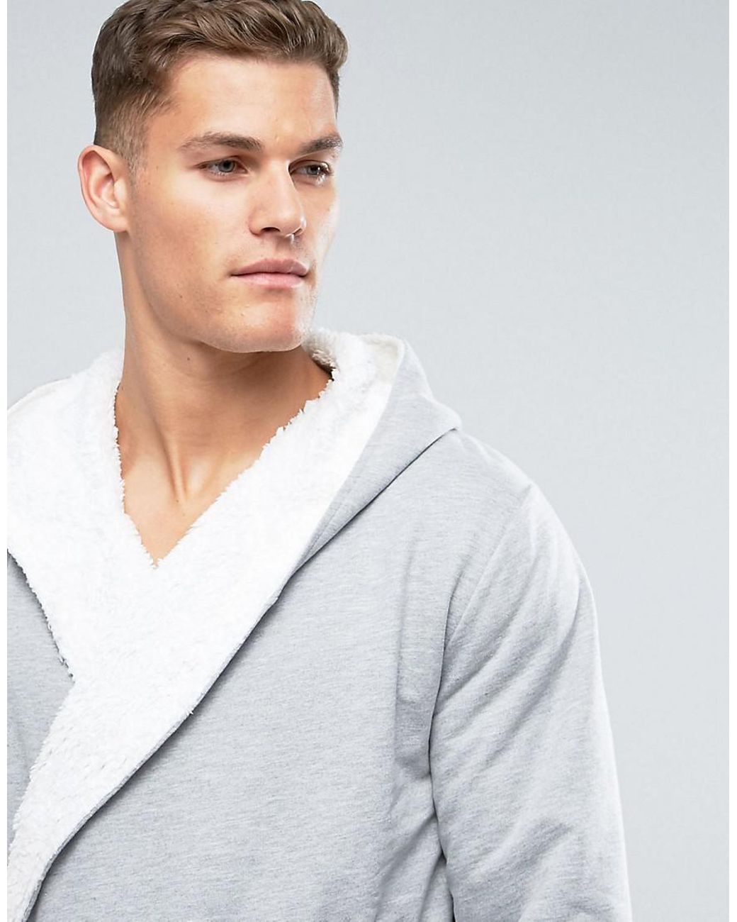 ASOS Dressing Gown With Borg Lining In Grey in Grey for Men Lyst UK