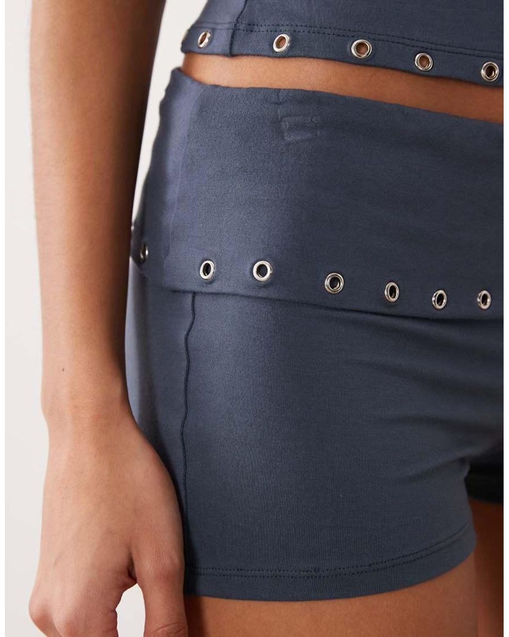 Motel Blue Gojo Eyelet Mini Jersey Shorts