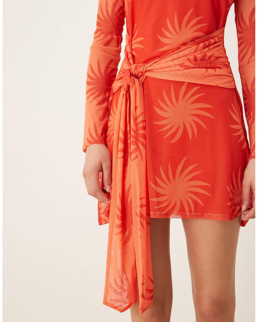 Never Fully Dressed Orange Long Sleeve Mesh Mini Dress