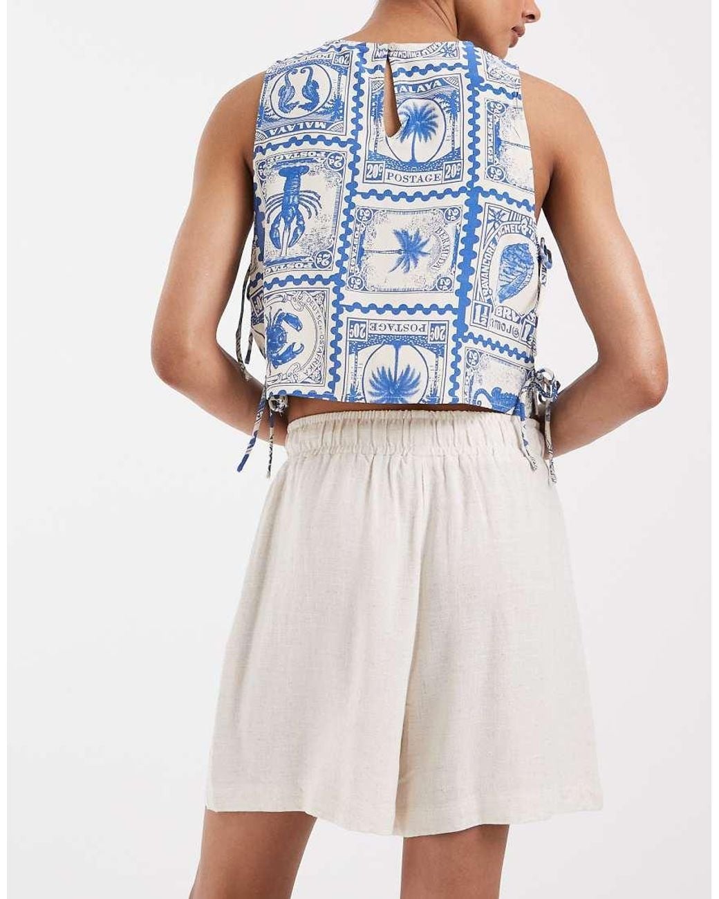 Object White Loose Tie Waist Linen Touch Shorts