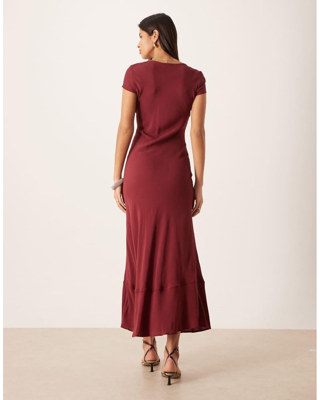 ASOS Red Ruched Front Puff Sleeve Maxi Dress