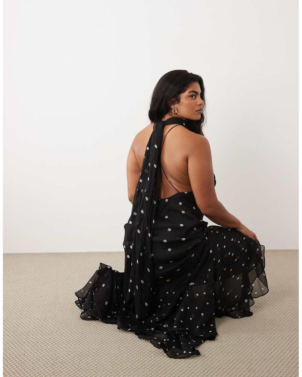 ASOS Black Asos Design Curve Halter Maxi Dress With Scarf Detail And Ruffle Hem