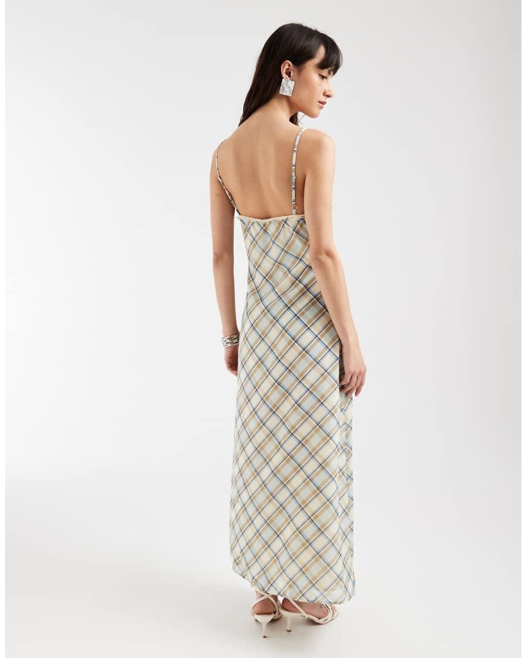 Motel White Naska Chiffon Vintage Check Midaxi Dress