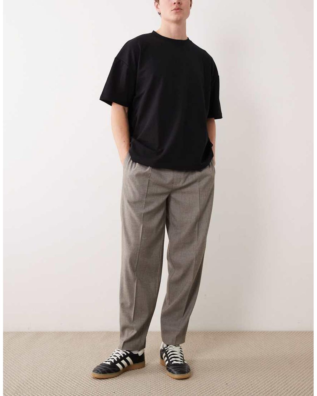 ASOS Brown Tailored Oversized Tapered Pleated Trousers for men