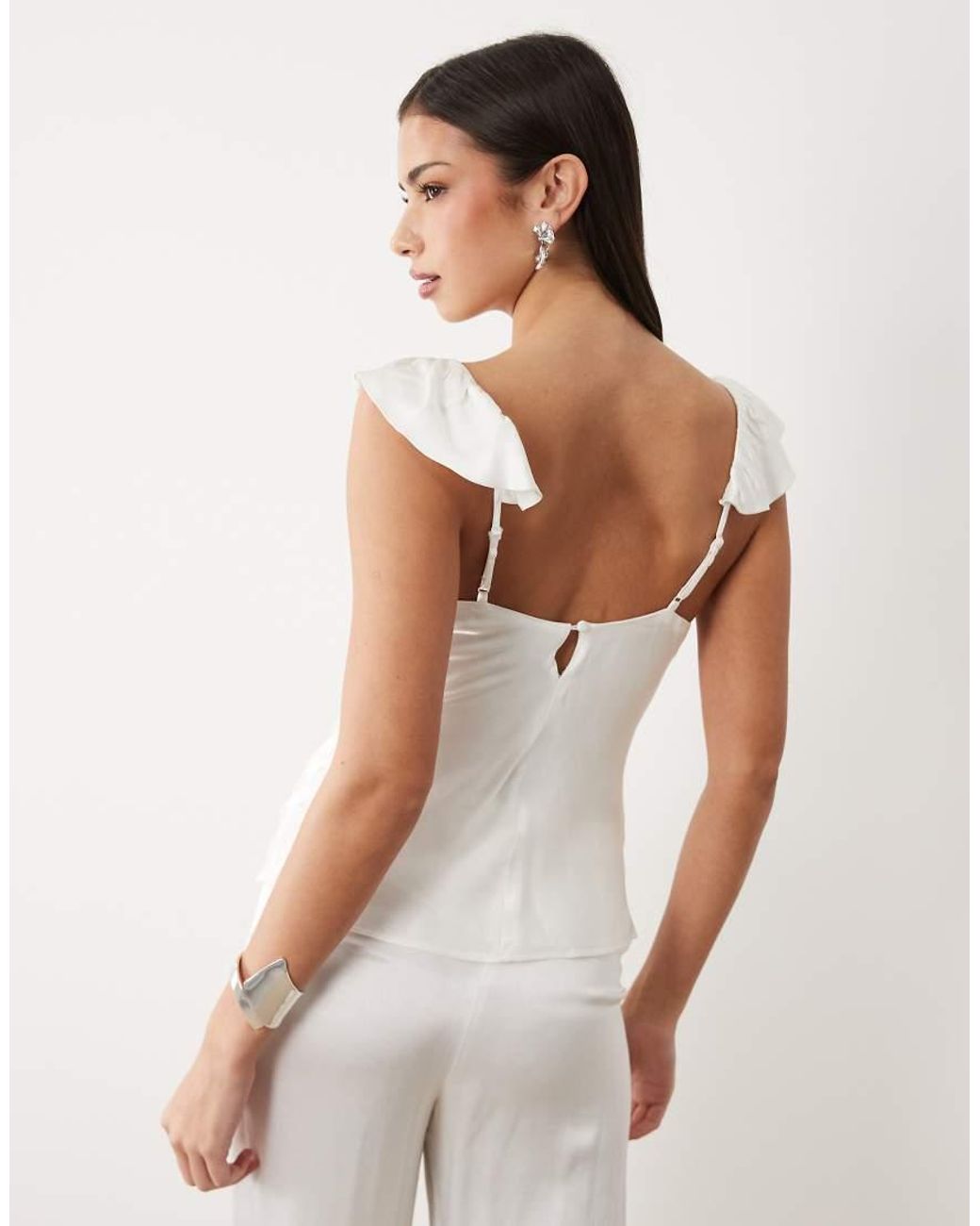 Bardot White Ivy Lace Detailing V-neck Frill Strap Camisole Top