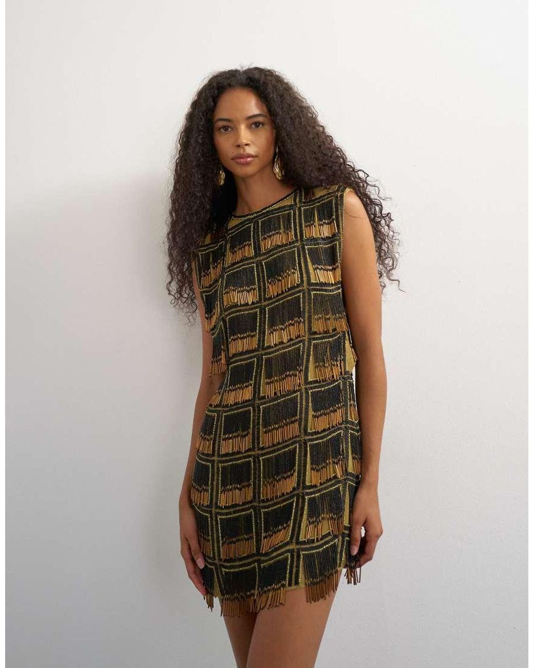 TOPSHOP Metallic Premium Heavily Embellished Open Back Mini Dress