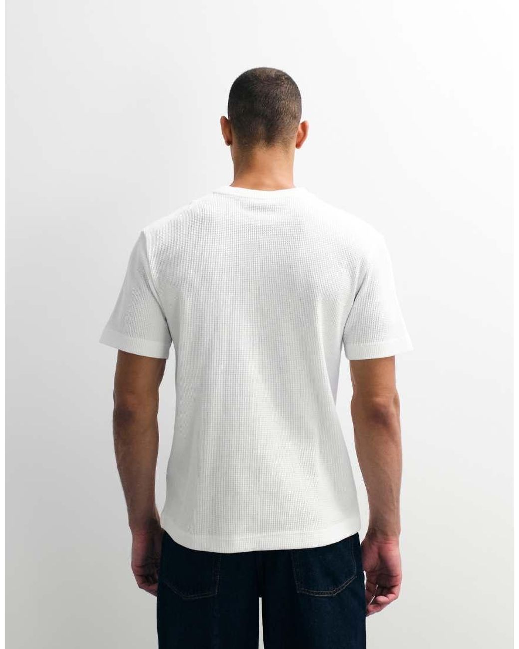 Only & Sons White Relaxed Fit Waffle T-shirt for men