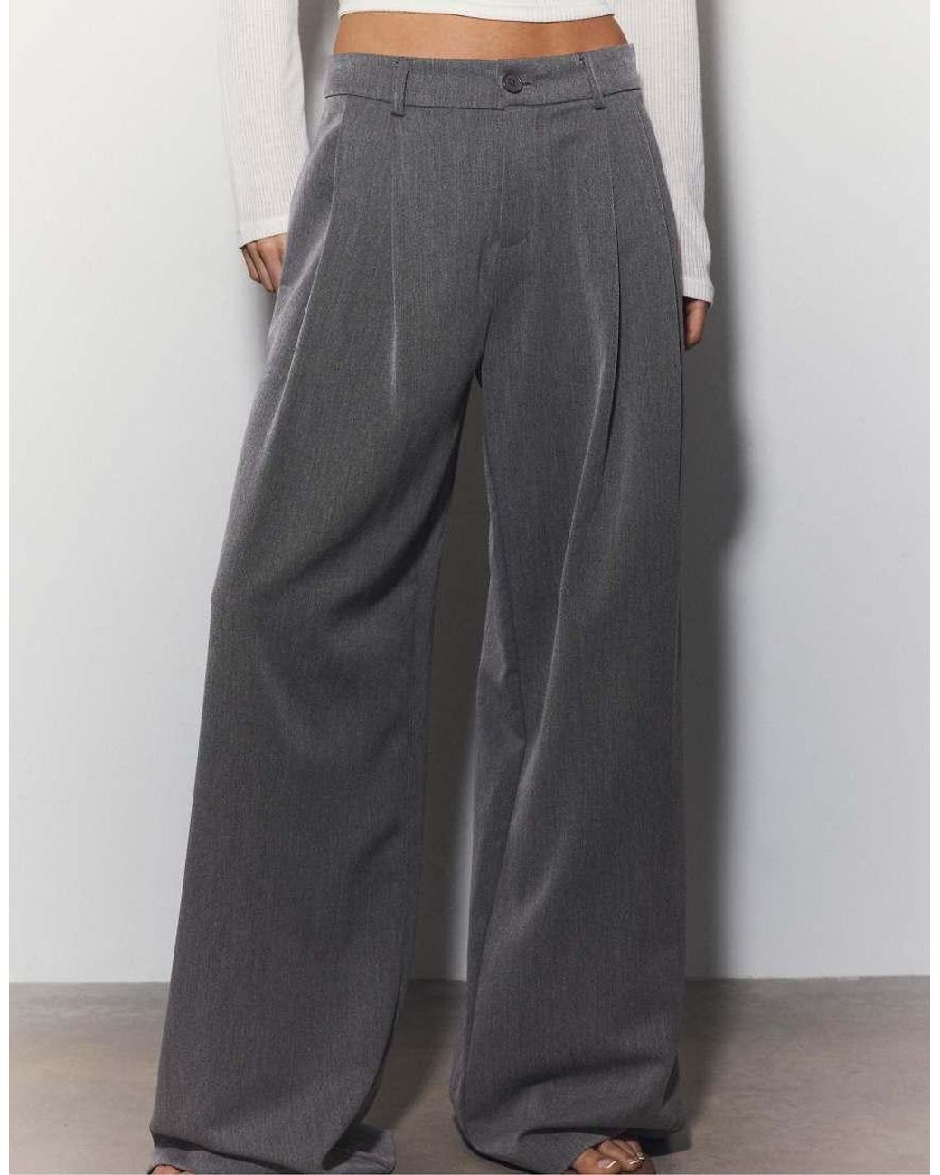 Stradivarius Gray Tall Wide Leg Smart Trousers With Darts