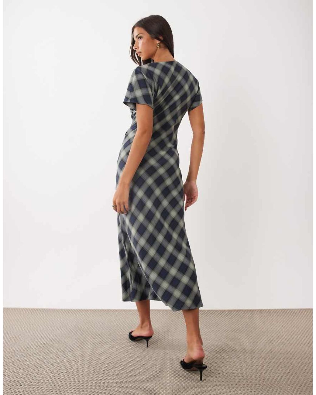 Nobody's Child Blue Blaine Short Sleeve Draped Midi Dress