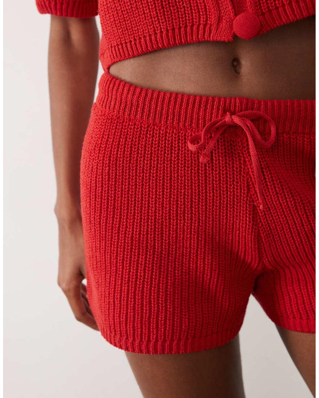 ASOS Red Knitted Cotton Blend Shorts Co-Ord