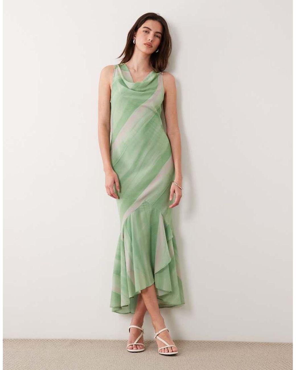 ASOS Green Sleeveless Cowl Neck Maxi Dress With Frill Hem