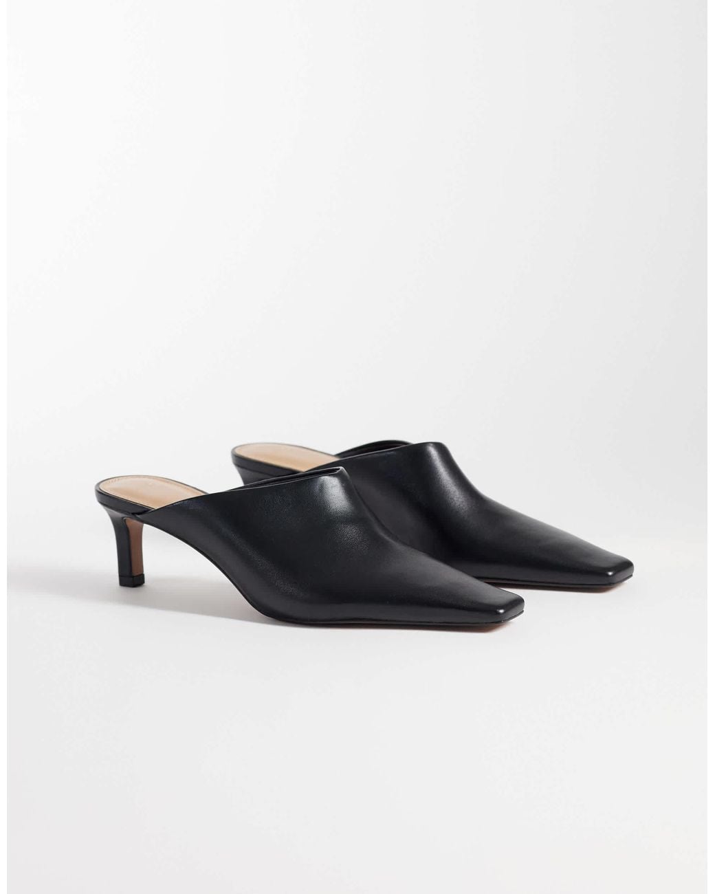 Mango White 100% Leather Heeled Pointed Mule