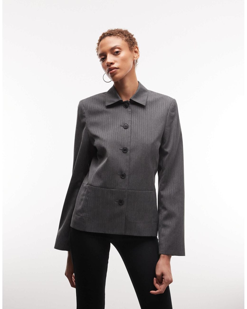 Weekday Gray Fitted Linen Look Button Up Jacket