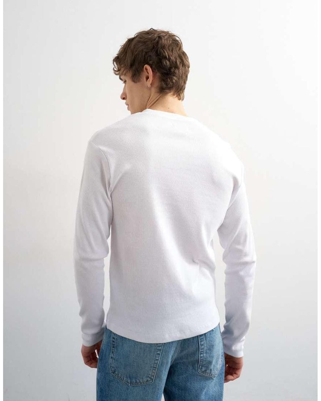 Topman White Slim Fit Long Sleeve Rib Henley T-Shirt for men
