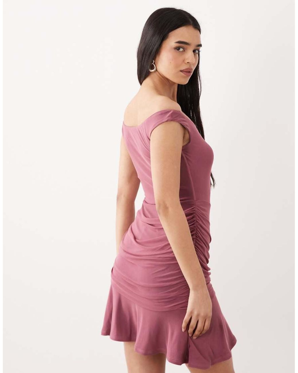ASOS Pink Mesh Off Shoulder Mini Dress