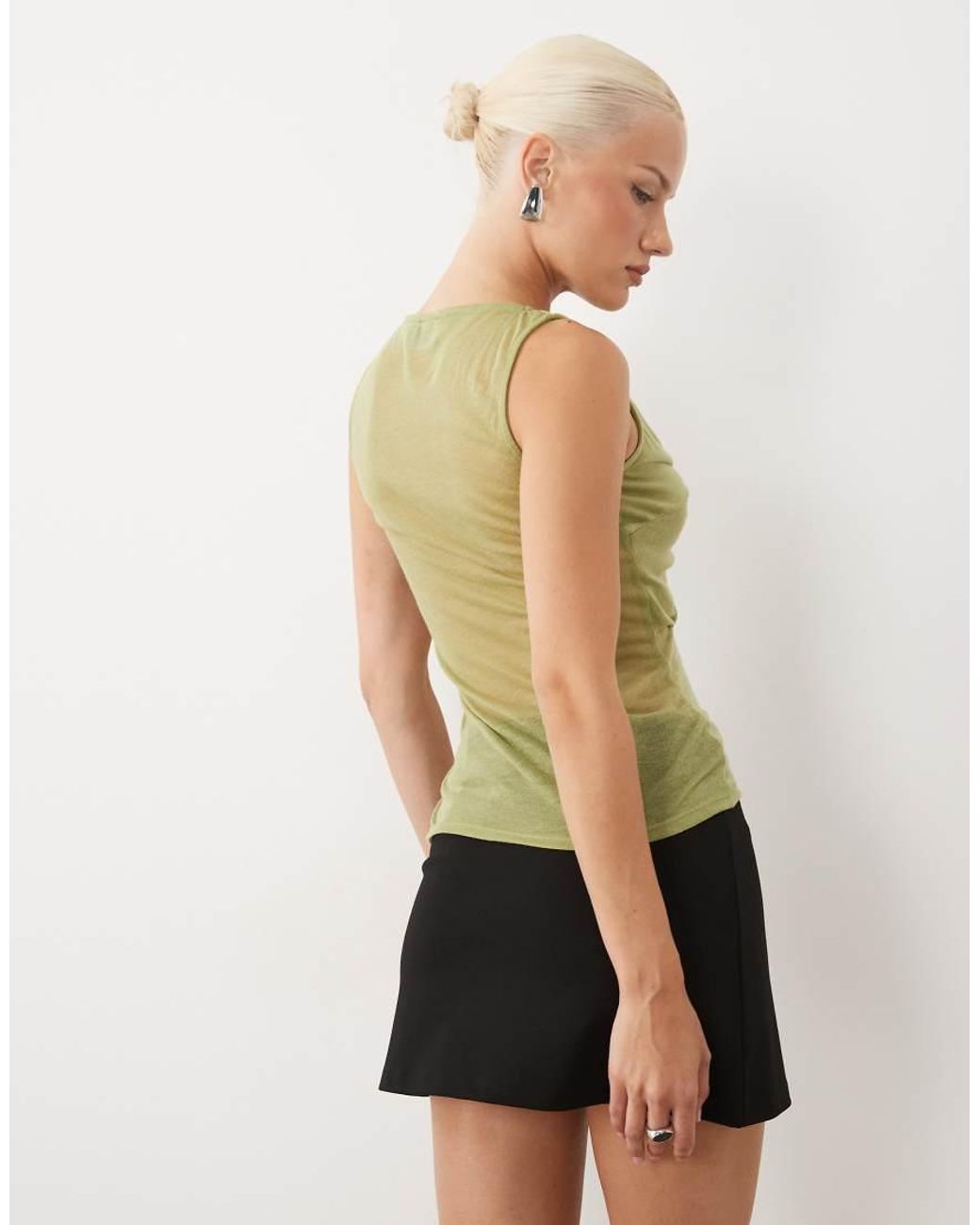 ASOS Green Semi Sheer Knit Look Cowl Scarf Neck Tank Top