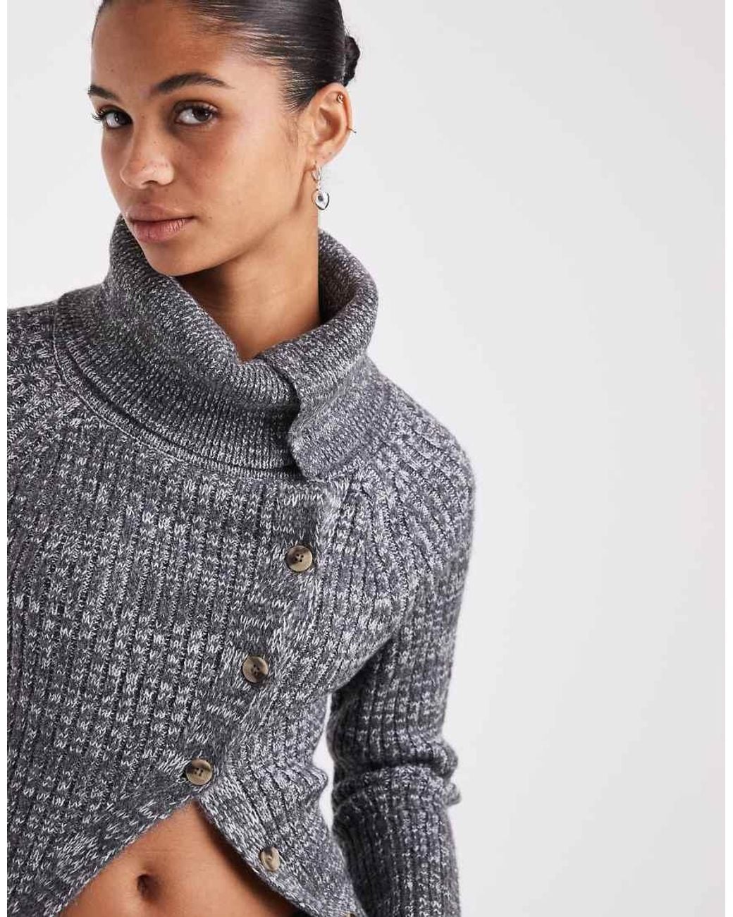 ASOS Gray Aysm Foldover Funnel Neck Cardigan