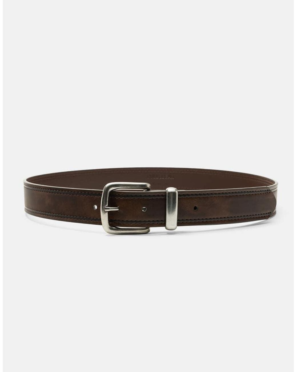 Pull&Bear Black Leather-effect Stitched Belt for men