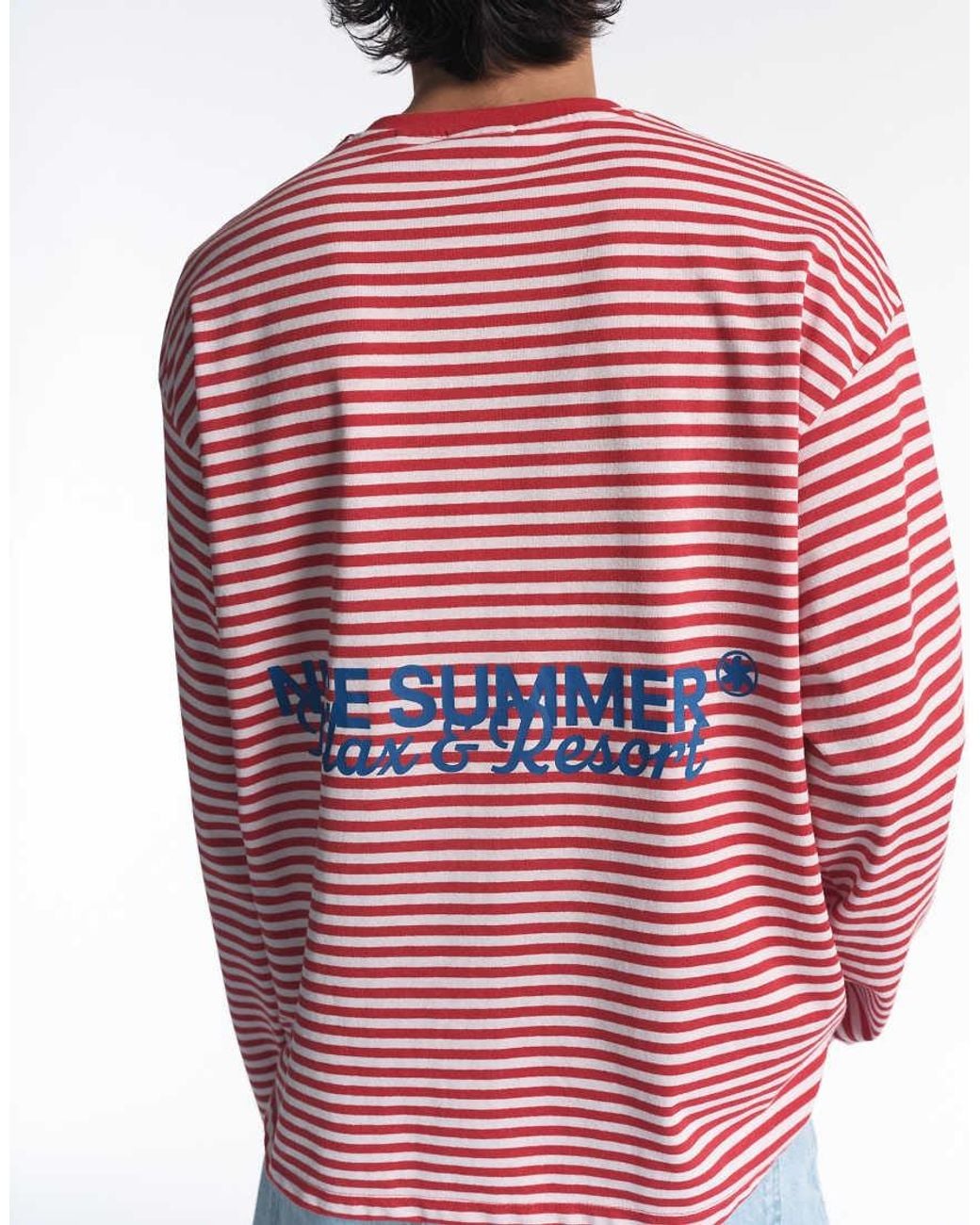 Pull&Bear Red Striped Stwd T-shirt for men