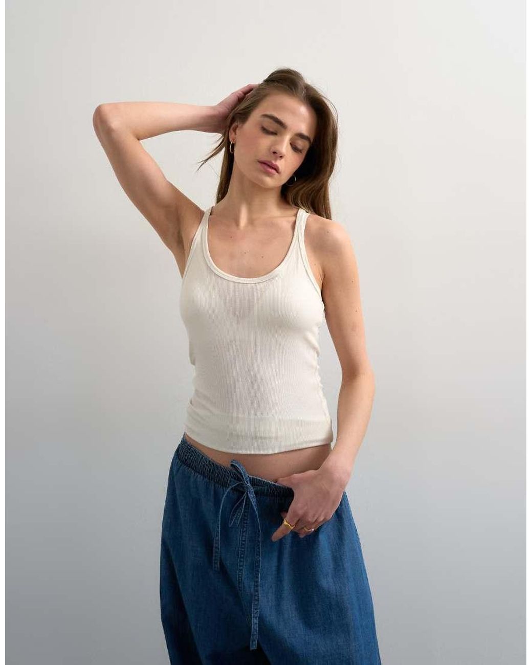 TOPSHOP Gray Premium Semi Sheer Spaghetti Strap Scoop Neck Racer Back Tank Top