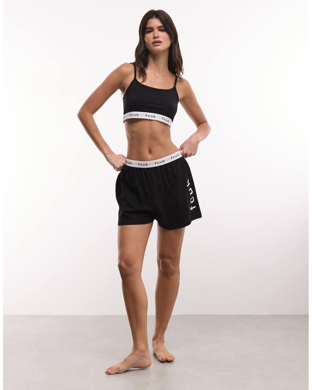 French Connection Black Fcuk Waist Band Logo Pyjama Set On