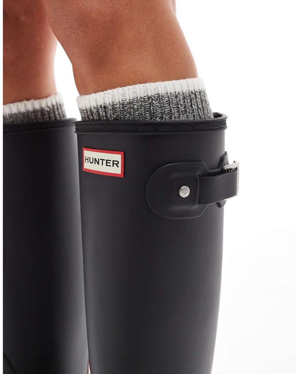 Hunter Black Original Tall Tri Colour Logo Wellington Boot