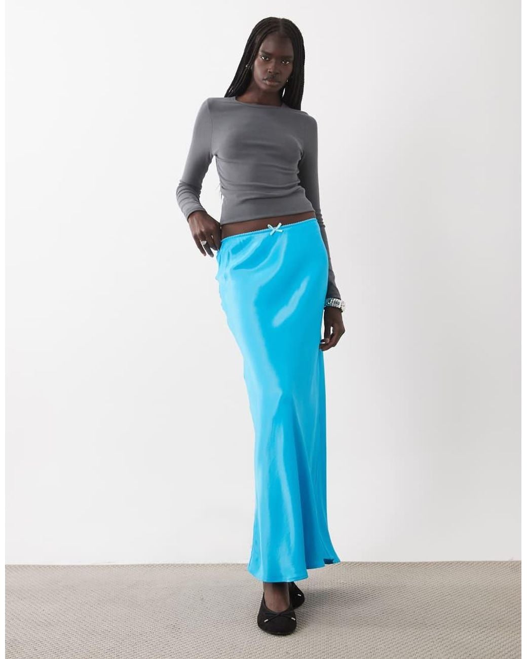 Miss Selfridge Blue Satin Bias Maxi Skirt