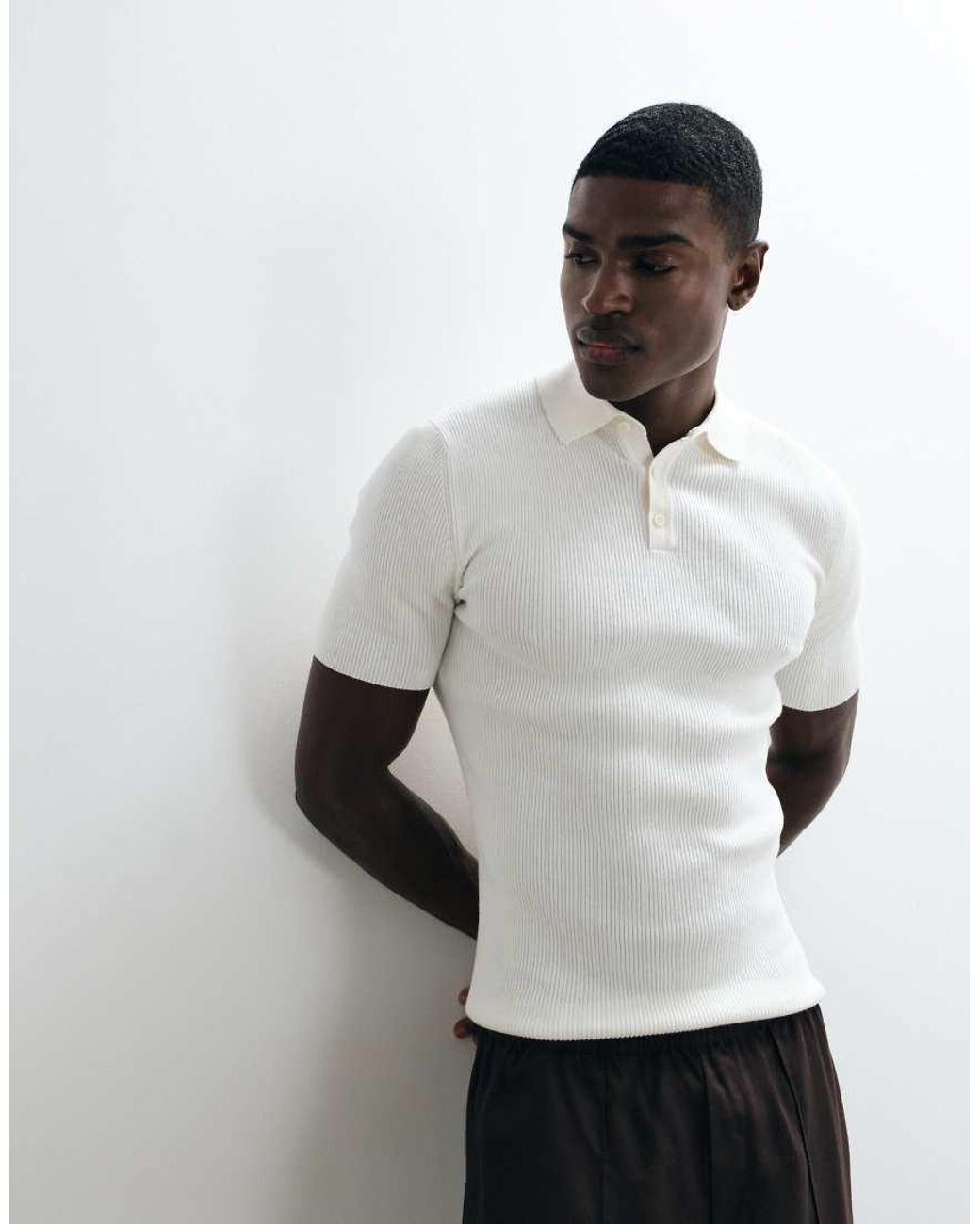 ASOS White Essential Muscle-Fit Fine-Rib Knit Polo for men