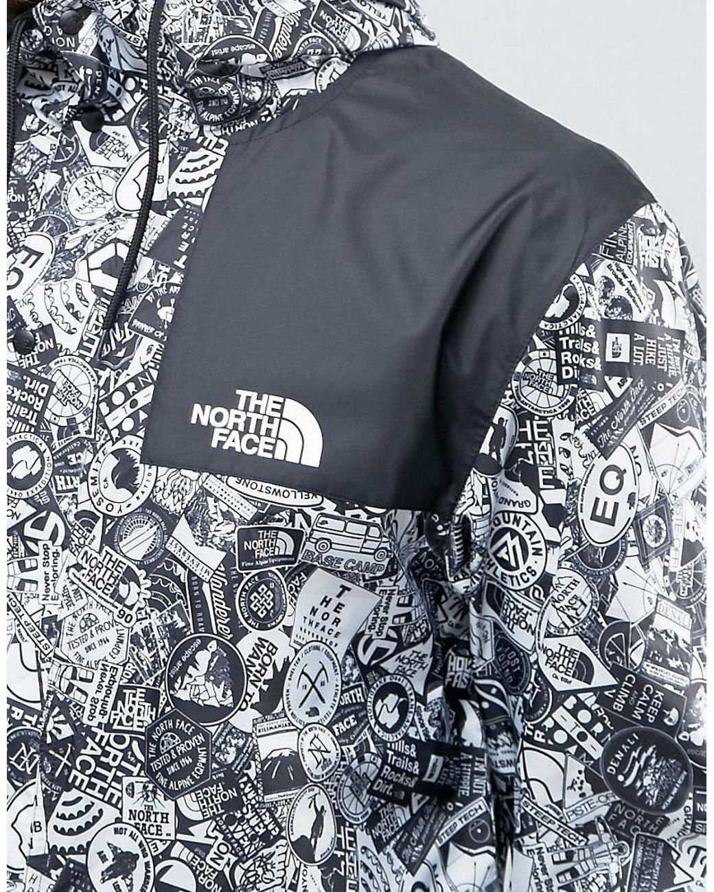The North Face 1985 Mountain Jacket Hooded In White Stickerbomb Print in  Blue for Men | Lyst