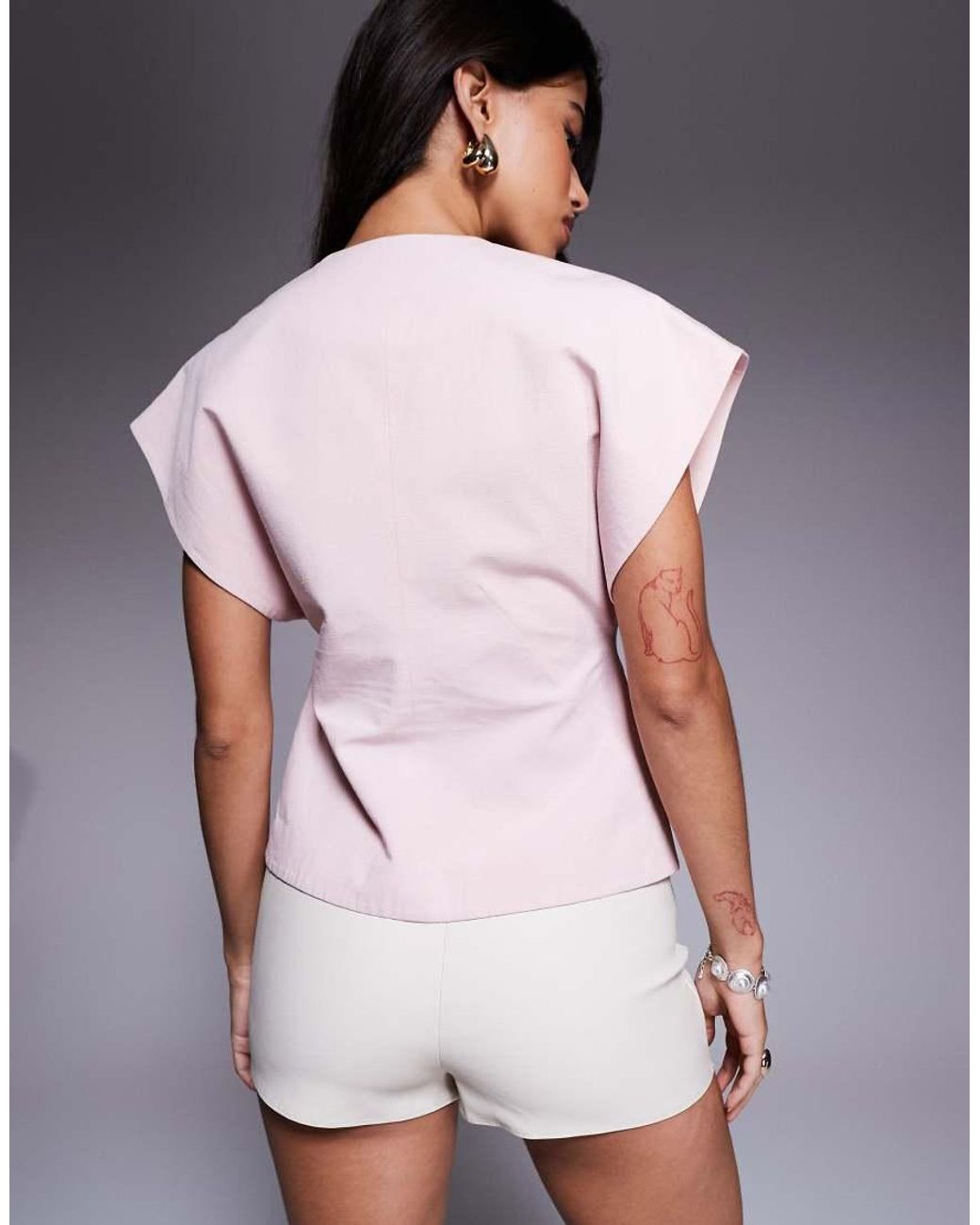 ASOS Pink Tailored Wrap Waistcoat With Linen
