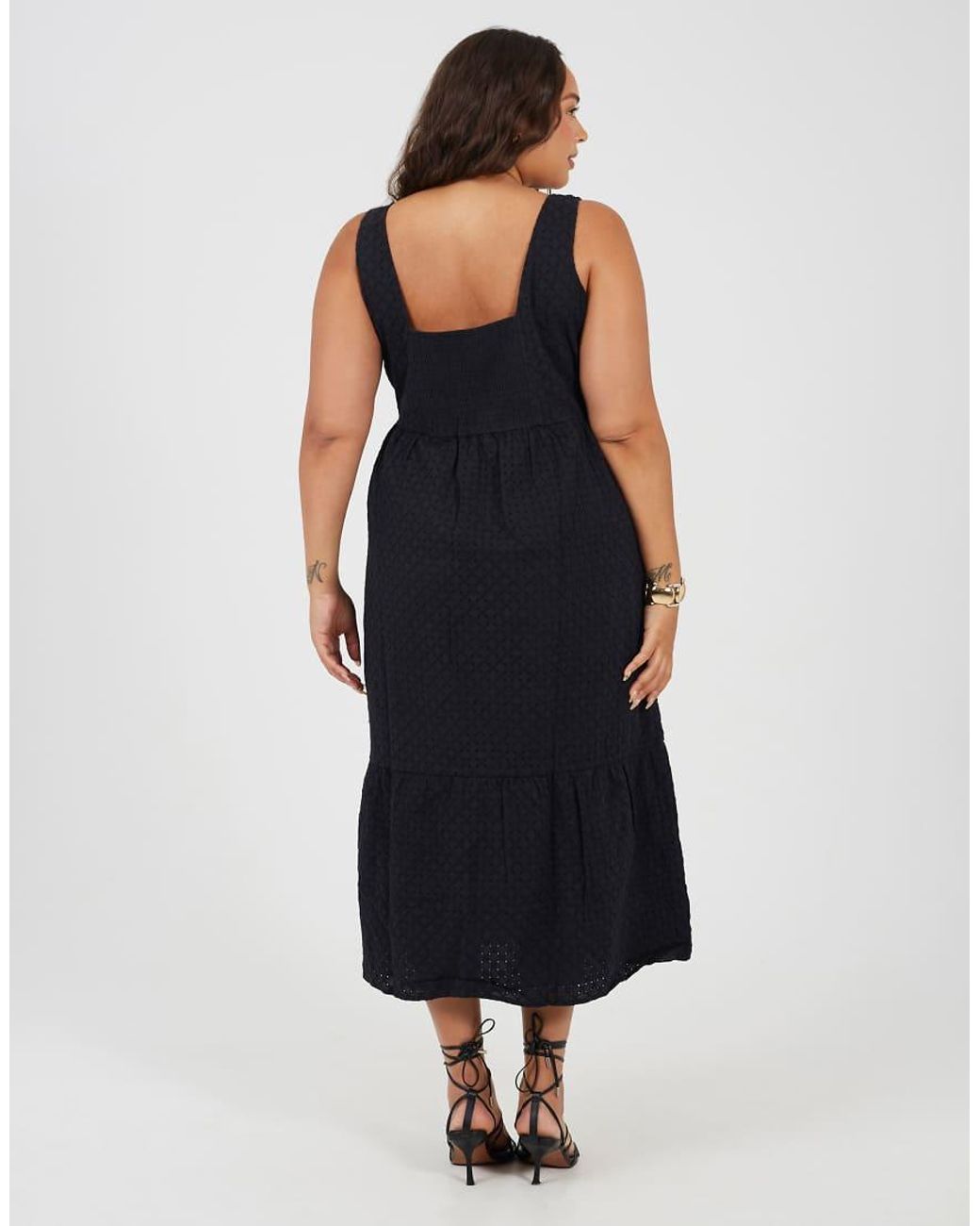 Brave Soul Black Curve Broiderie Strappy Maxi Dress
