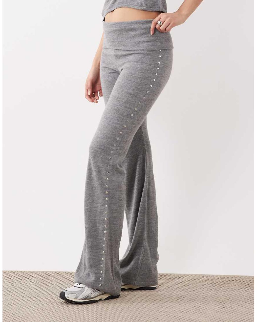 Mango White Studis Knitted Fold Over Trouser With Studs Co-Ord