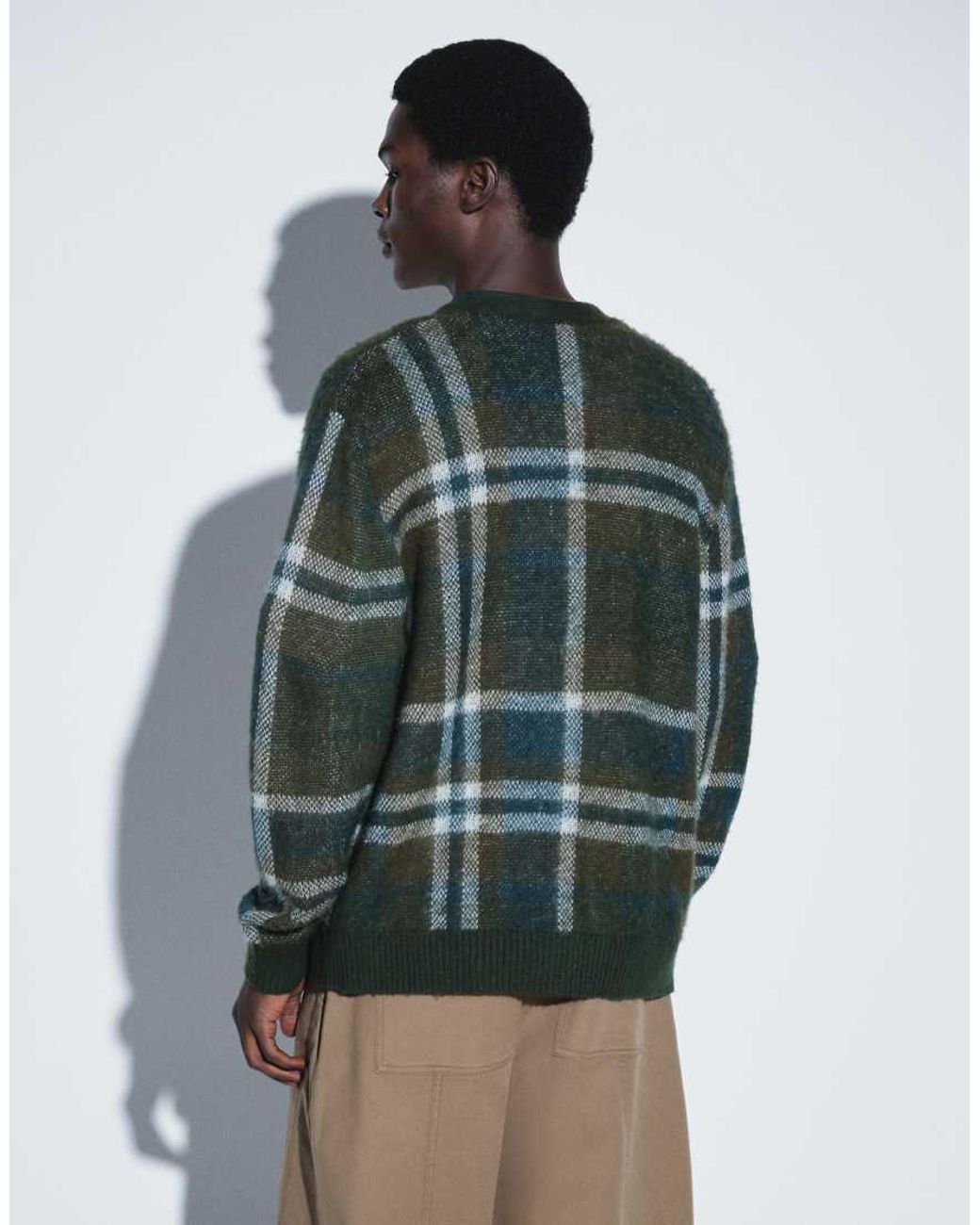 ASOS Green Oversized Knitted Brushed Plaid Cardigan for men