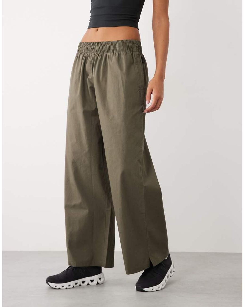 4505 Green Wide Leg Cotton Ripstop Lifting Pants With Zip Pockets